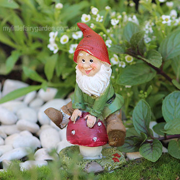 Gnome on Red Mushroom Fairy Garden